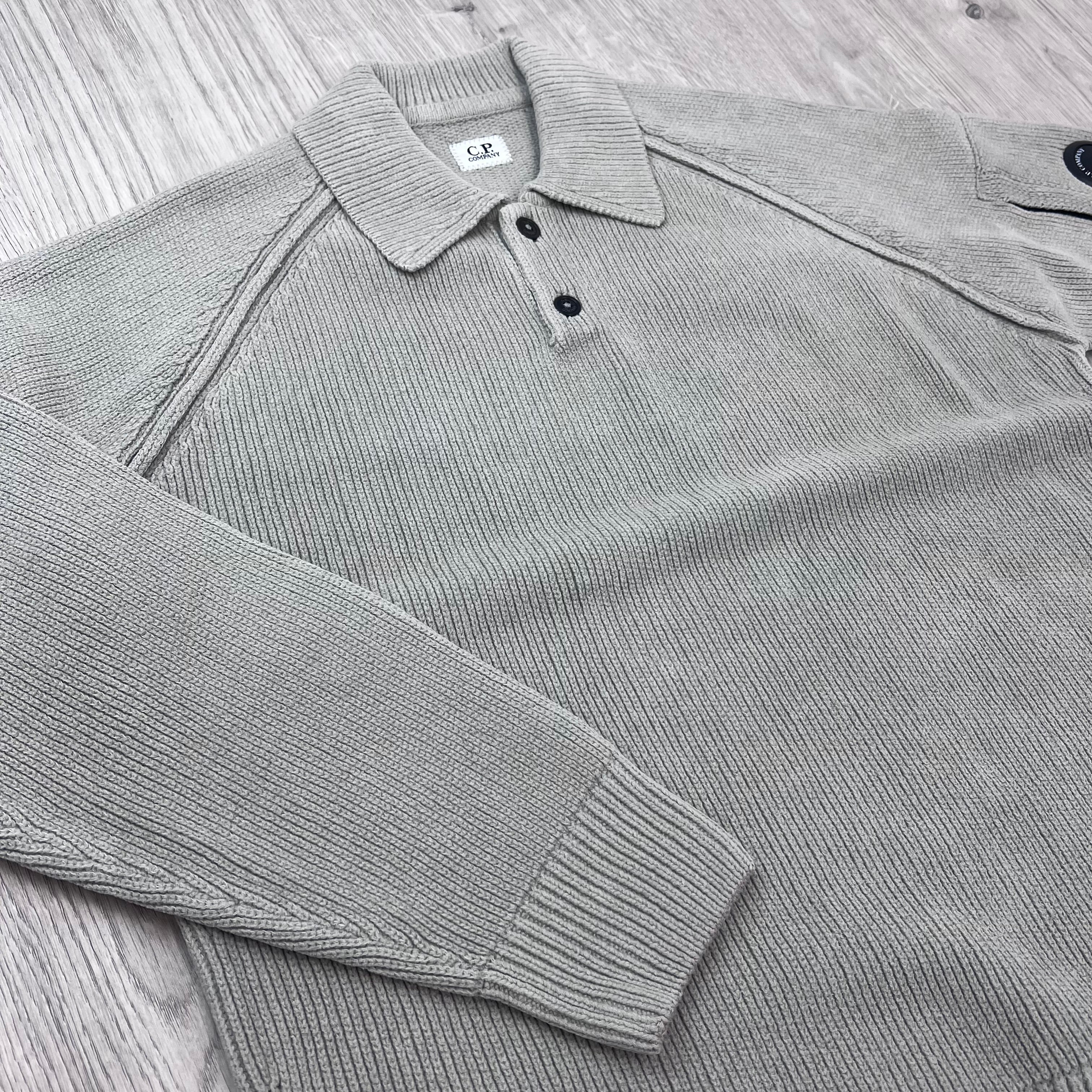 CP Company Chenille Knit Polo - Flint Grey