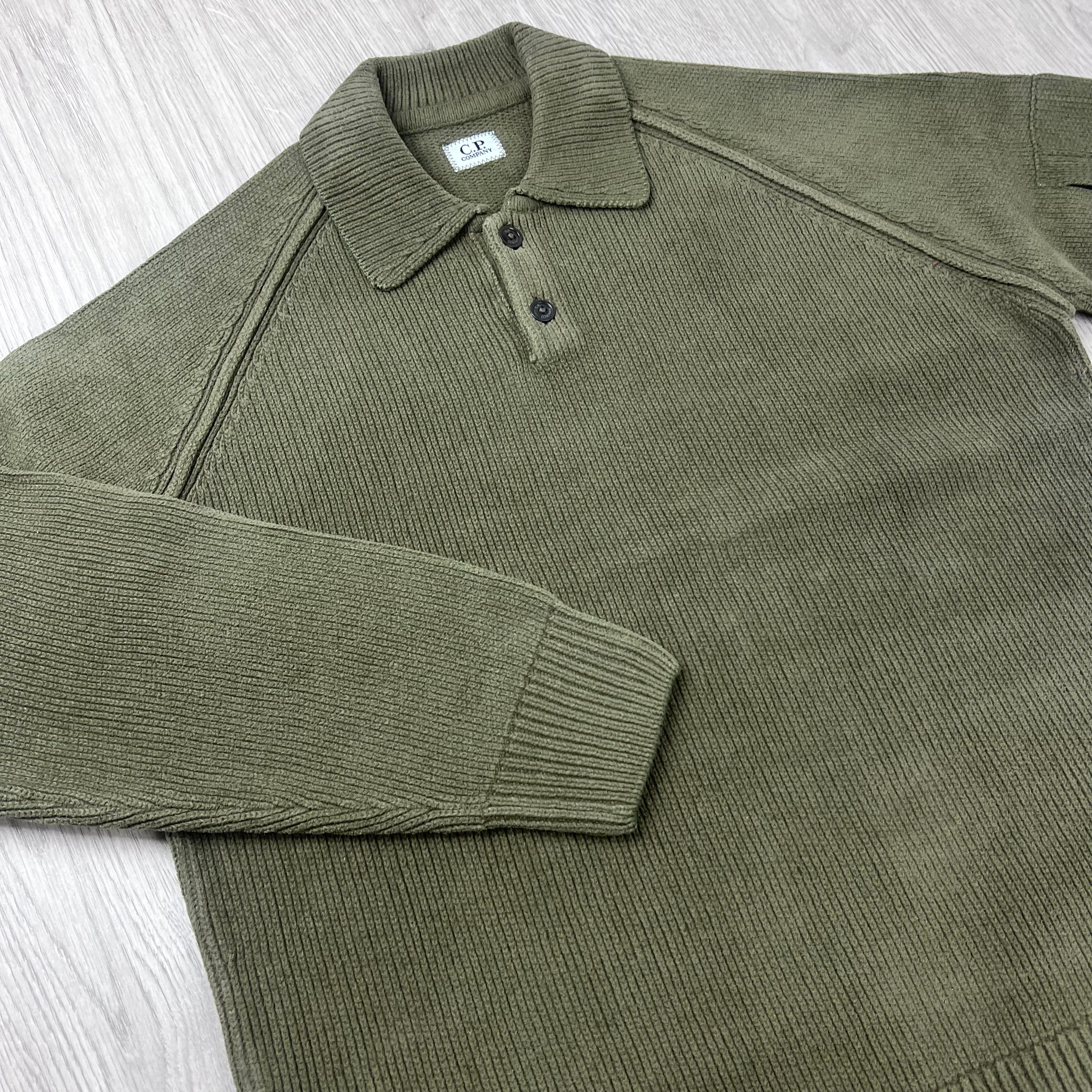 CP Company Chenille Knit Polo - Ivy Green