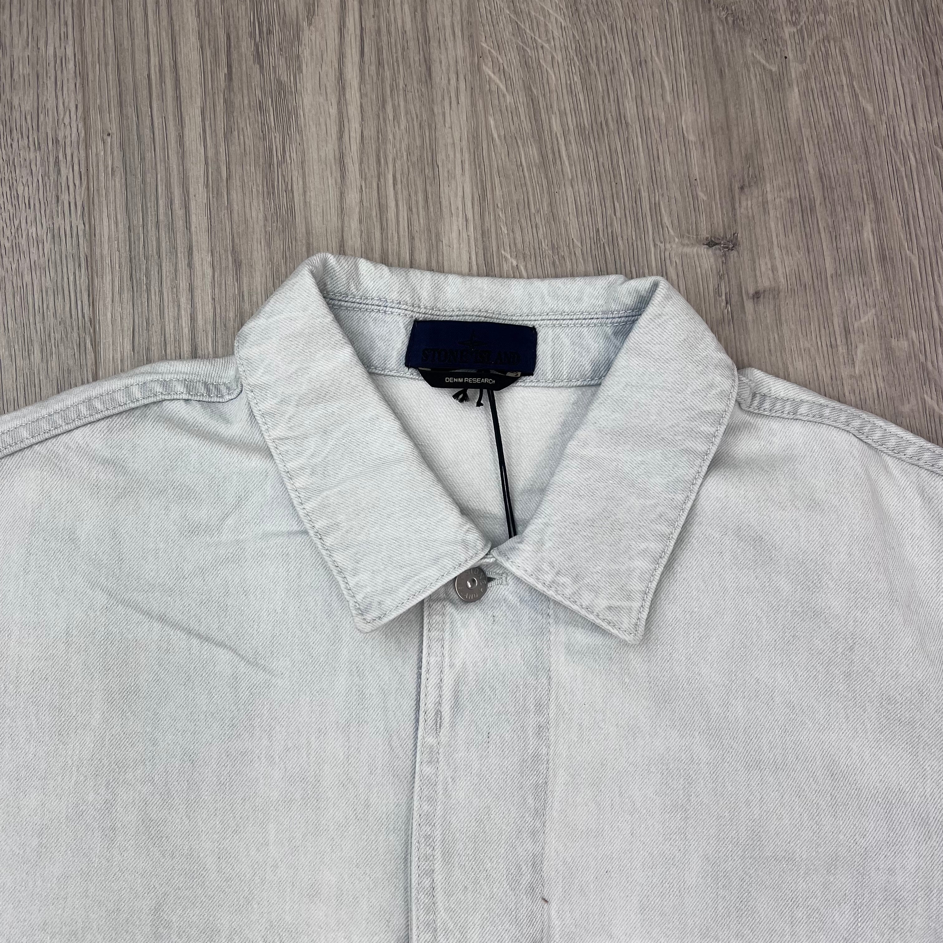 Stone Island Bleached Denim Jacket - Blue