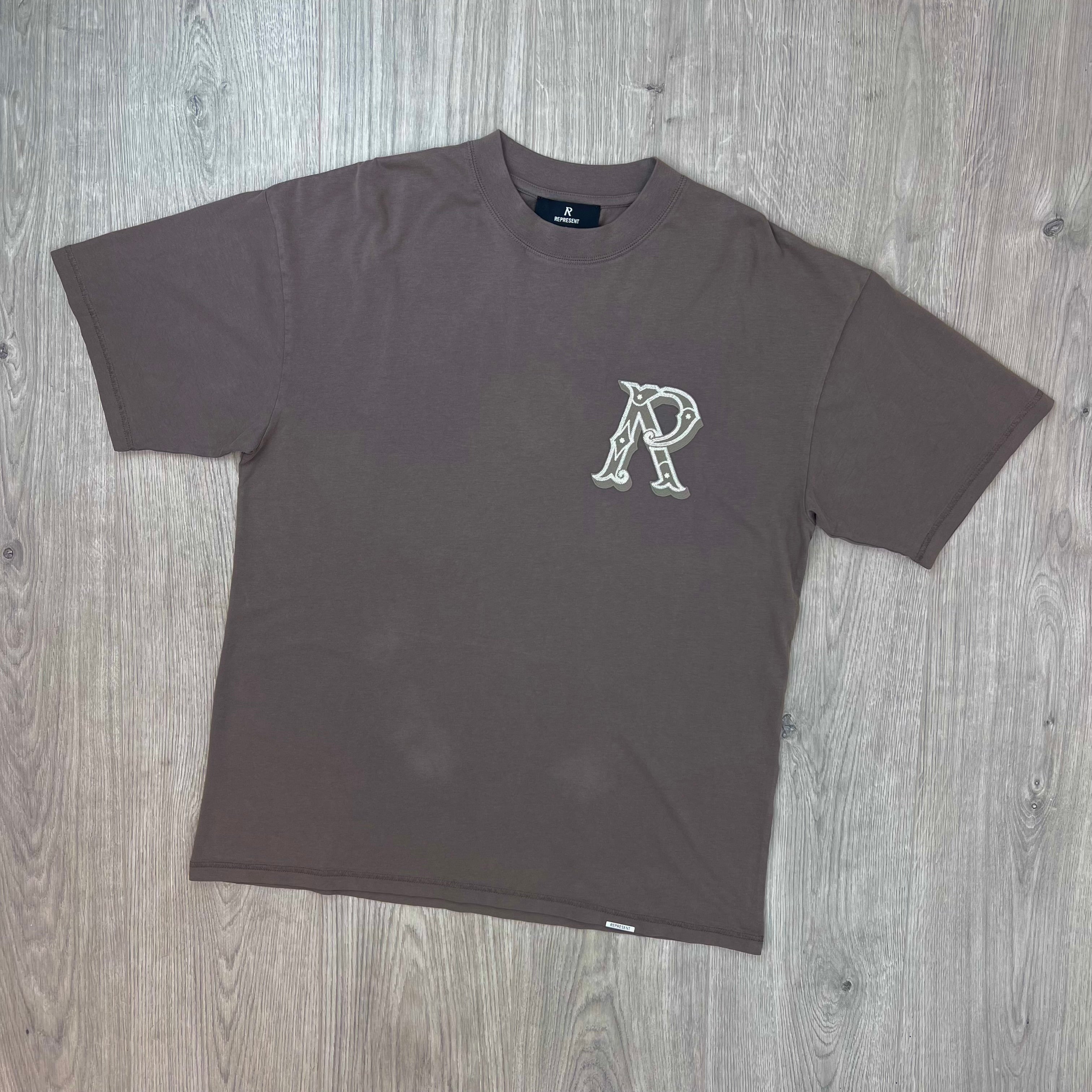 Represent 'Western Initials' T-Shirt in Dusty Brown - Front view.