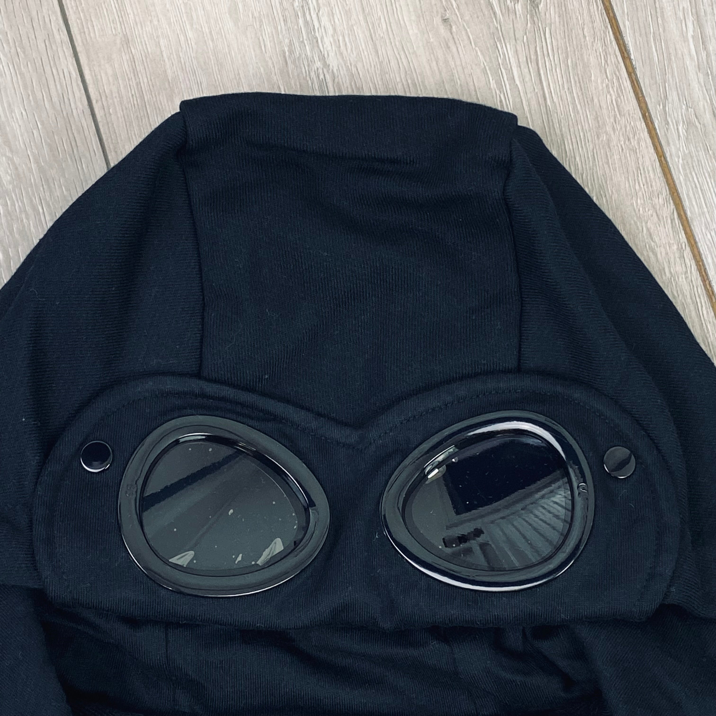 Men's CP Company Raised Fleece Goggle Hoodie in Black. On sale at Open Attire.
