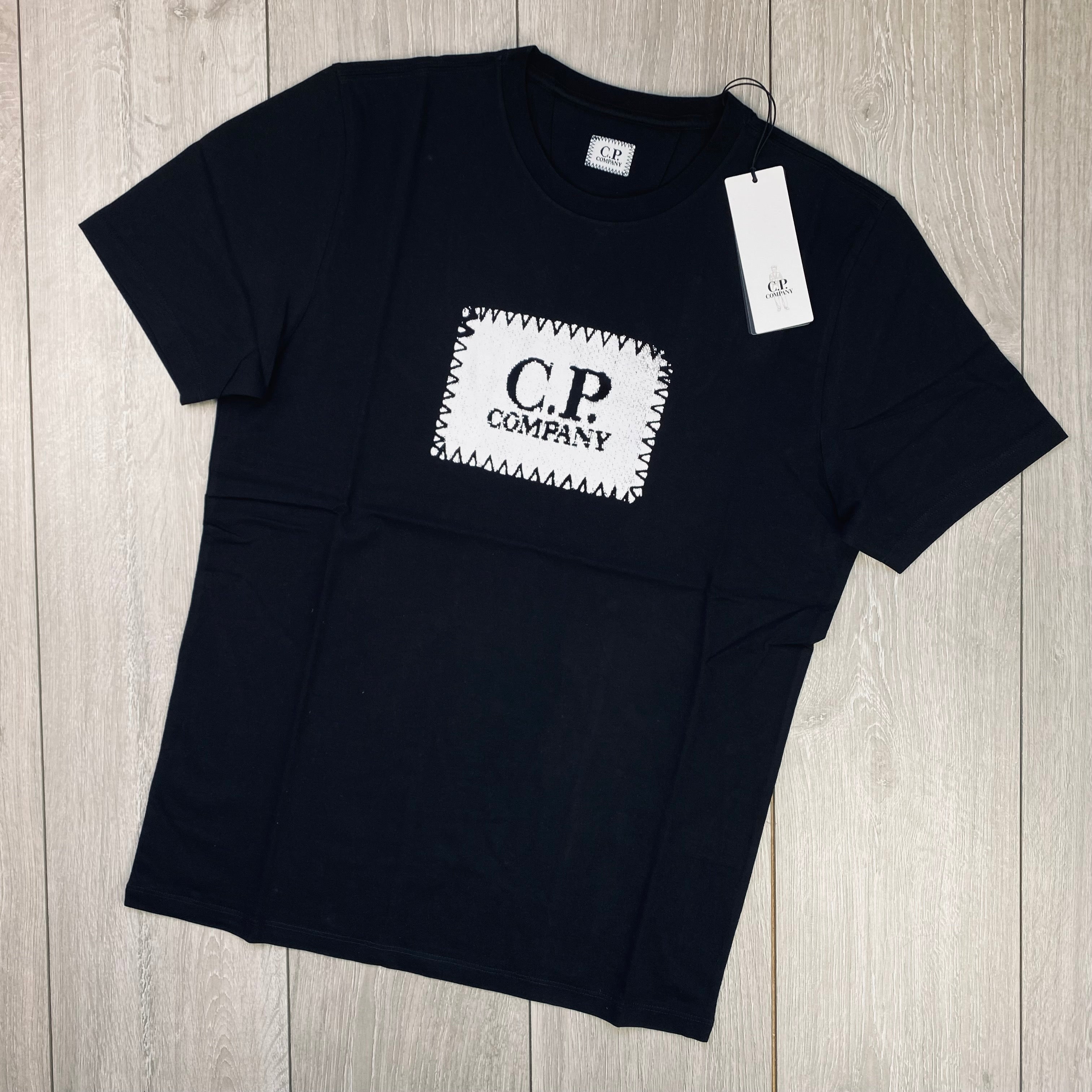 Men's CP Company 30/1 Stamp T-Shirt in Black. On sale at Open Attire.