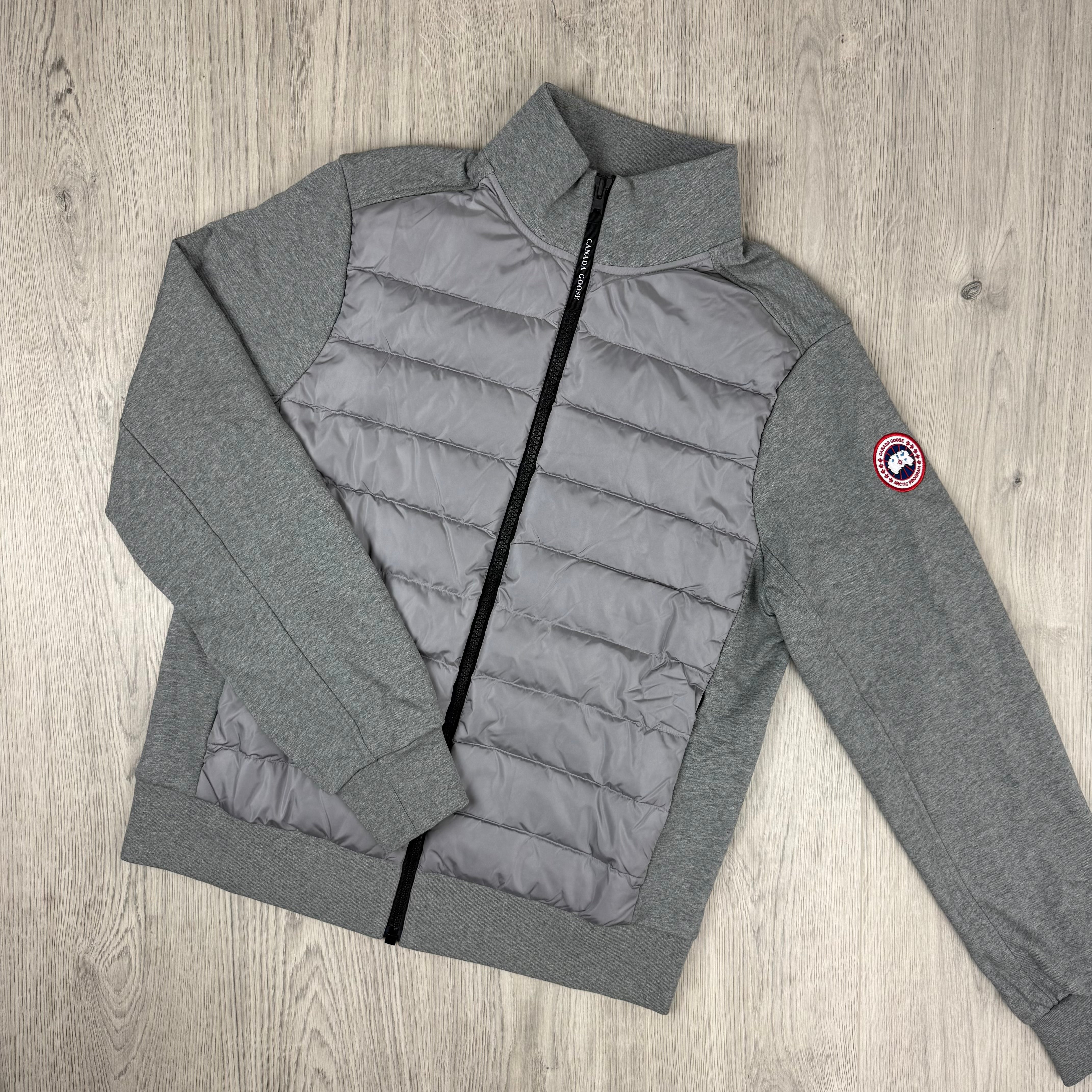 Men's Canada Goose HyBridge Zip Up Huron Jacket in Stone Heather. On sale at Open Attire.