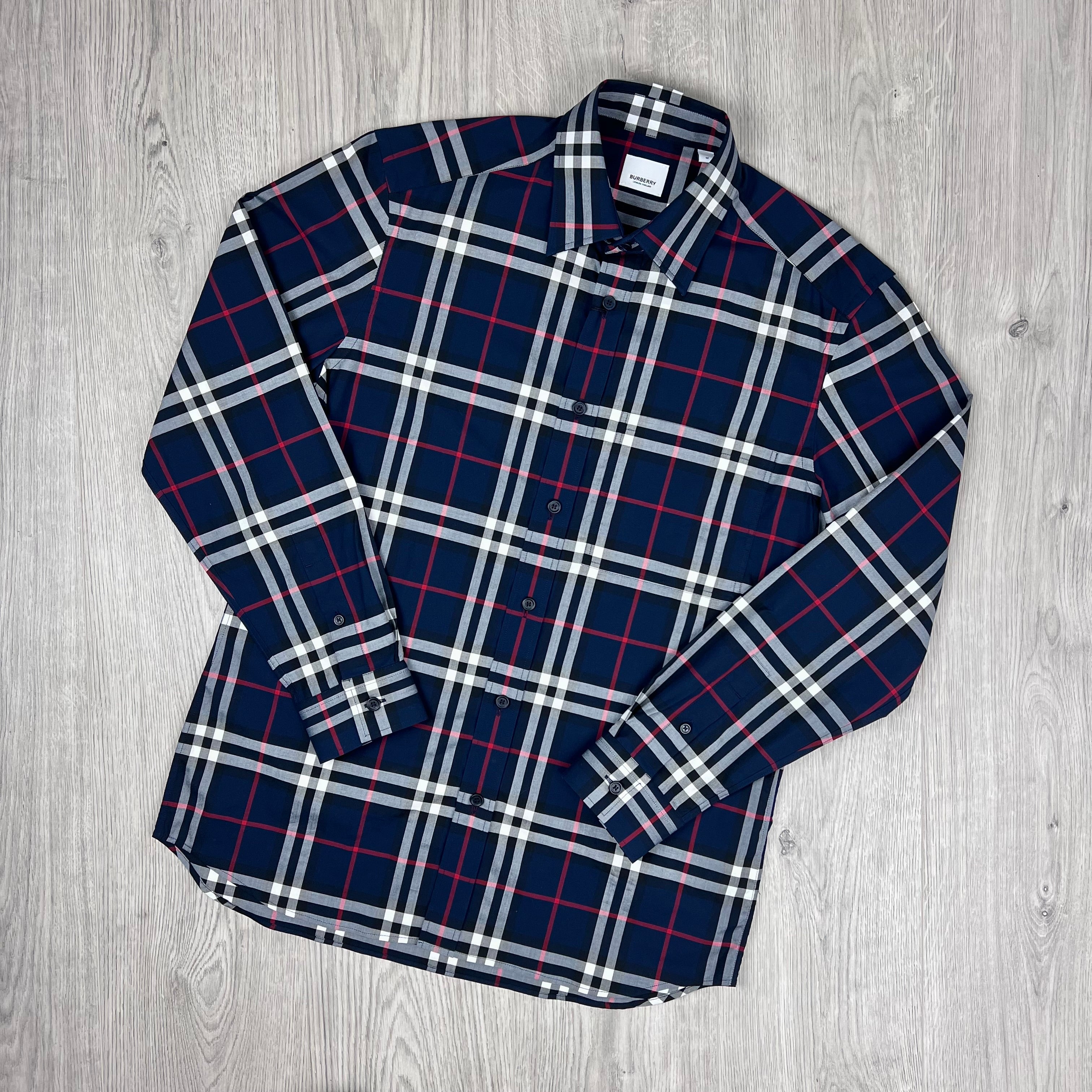 Men's Burberry Caxtan Shirt in Navy Blue. On sale at Open Attire.