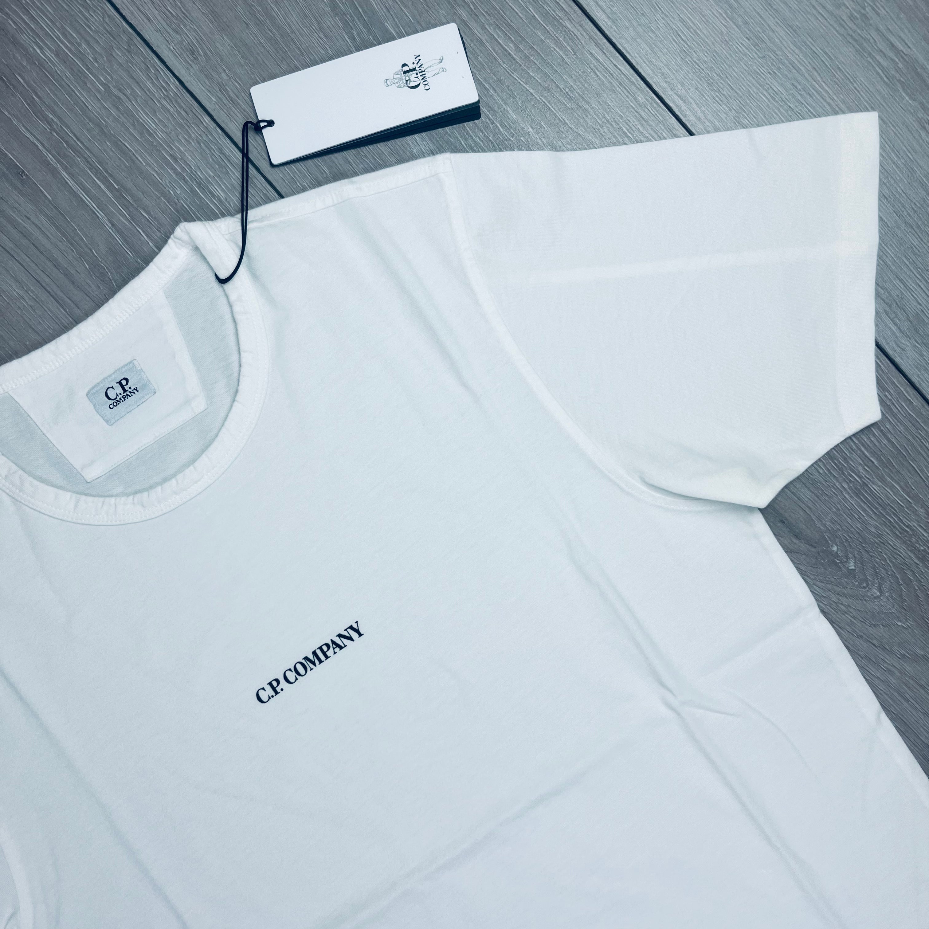 CP Company 24/1 Printed T-Shirt in Gauze White. On sale at Open Attire.