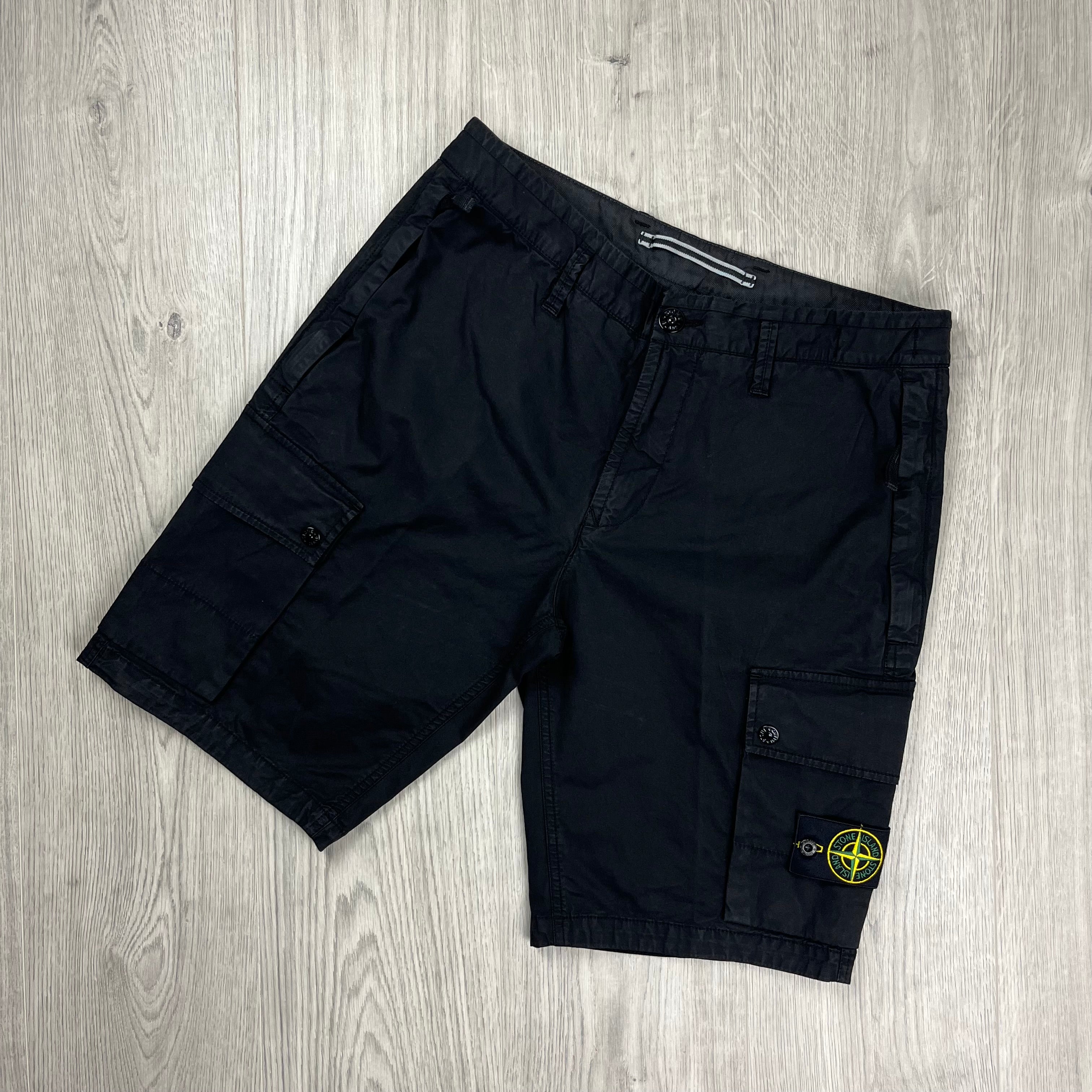 Stone Island Bermuda Cargo Shorts in Black. On sale at Open Attire.