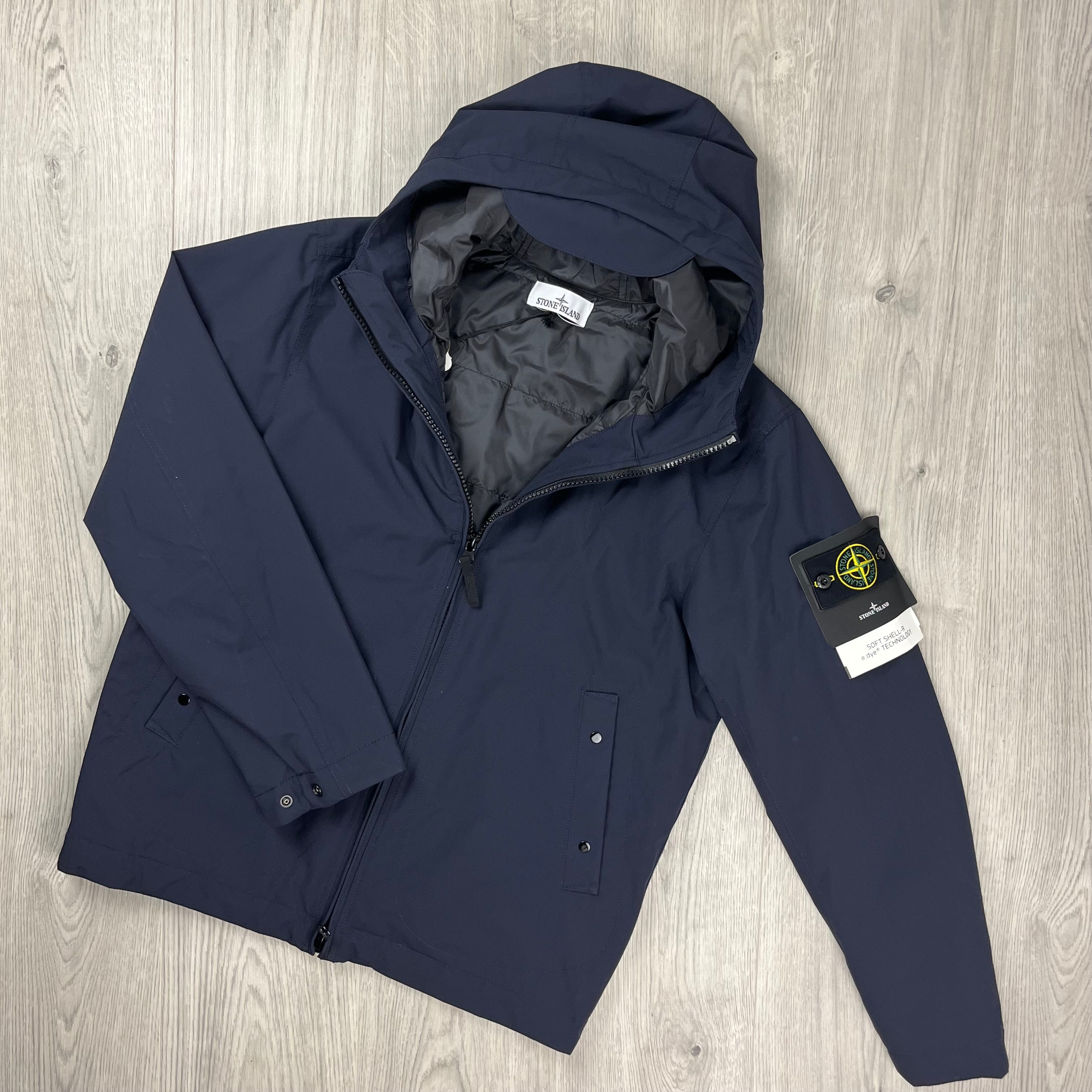 Stone Island Soft Shell-R PrimaLoft Jacket in Navy Blue. On sale at Open Attire.